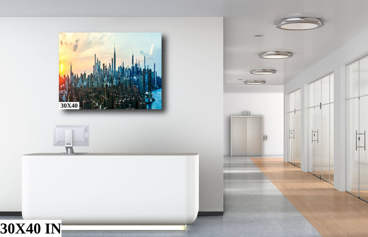 NYC skyline  mid town panoramic at sunset metal print canvas print color photography daylight  poster