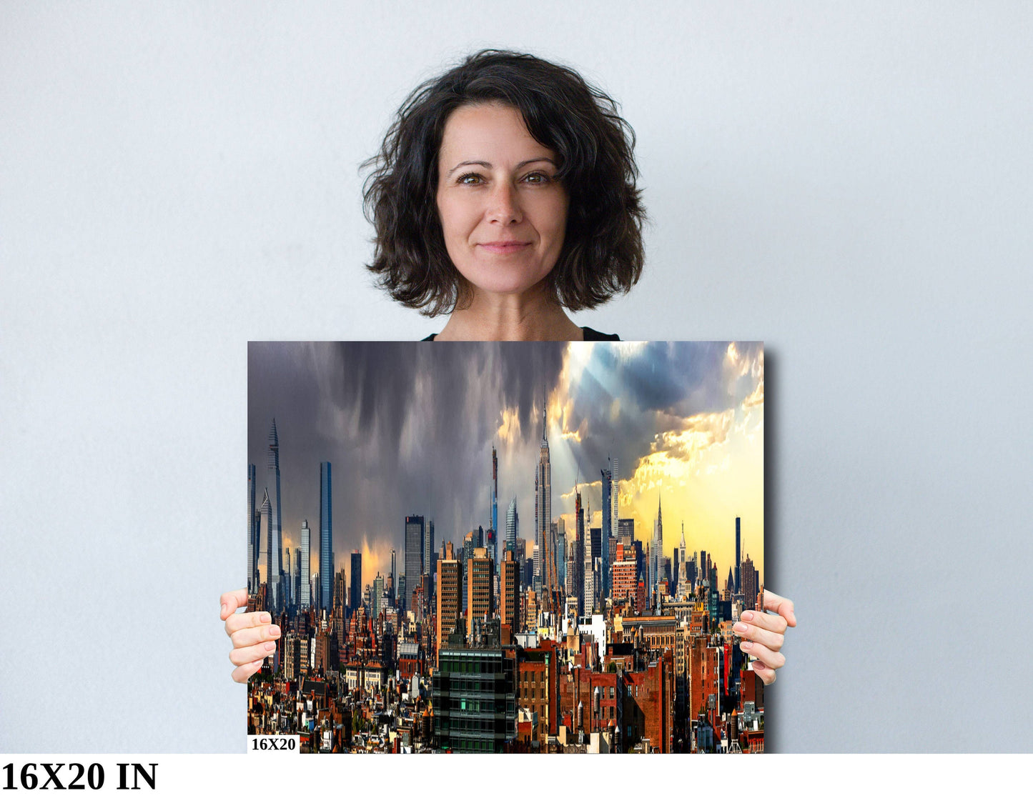 NYC skyline  mid town from Tribeca  metal print canvas print color photography daylight storm  poster