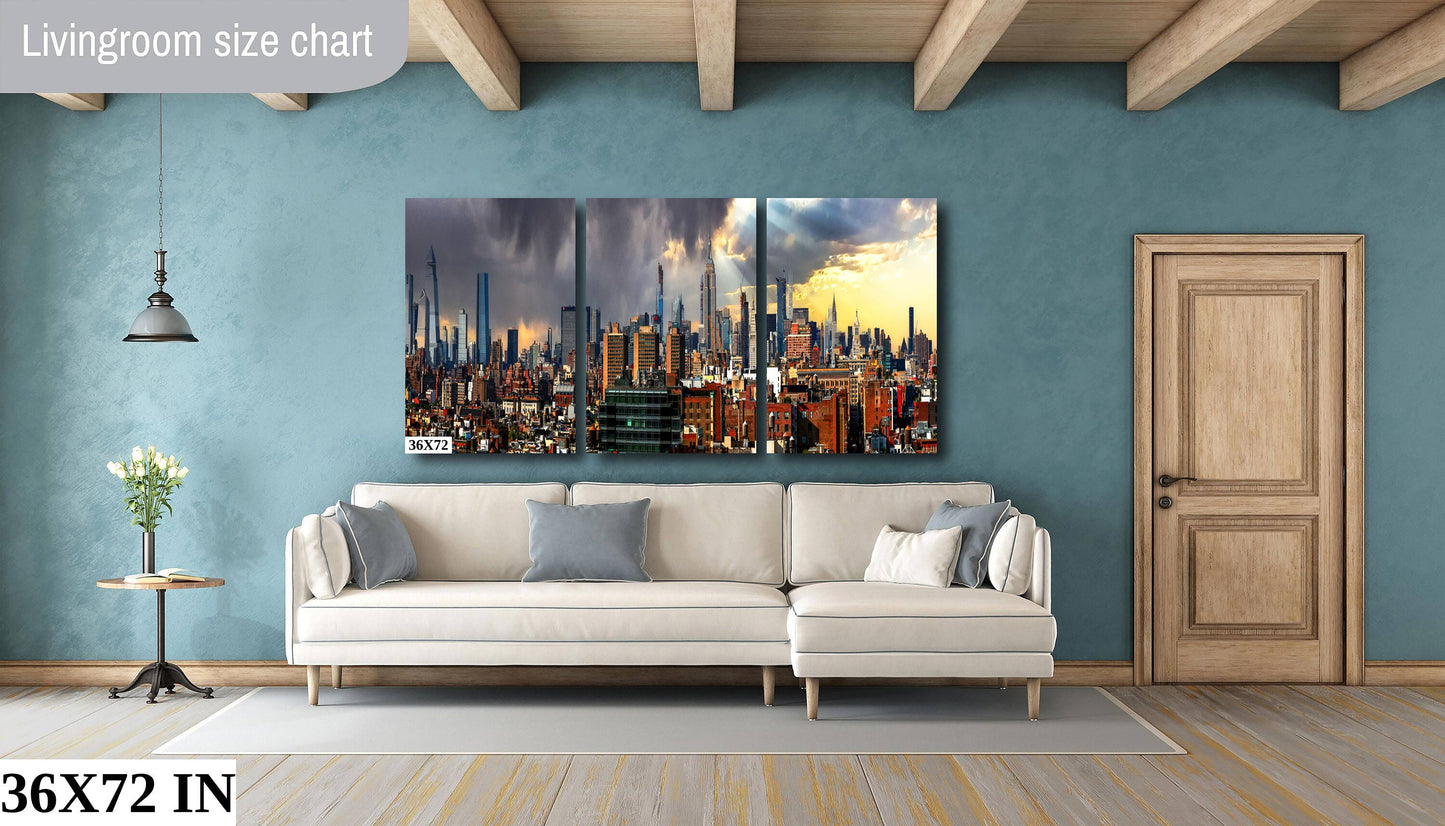 NYC skyline  mid town from Tribeca  metal print canvas print color photography daylight storm  poster