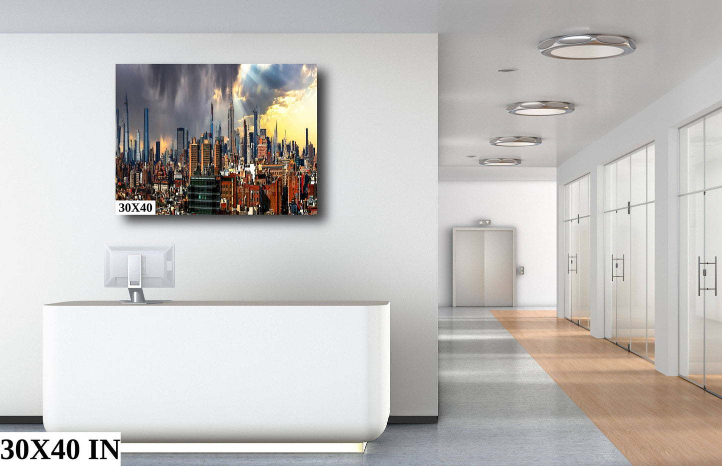 NYC skyline  mid town from Tribeca  metal print canvas print color photography daylight storm  poster