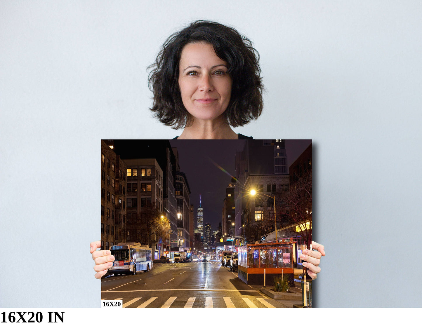 NYC Looking down 1st from 16th 1 world trade NYC street metal print canvas print color photography night  poster