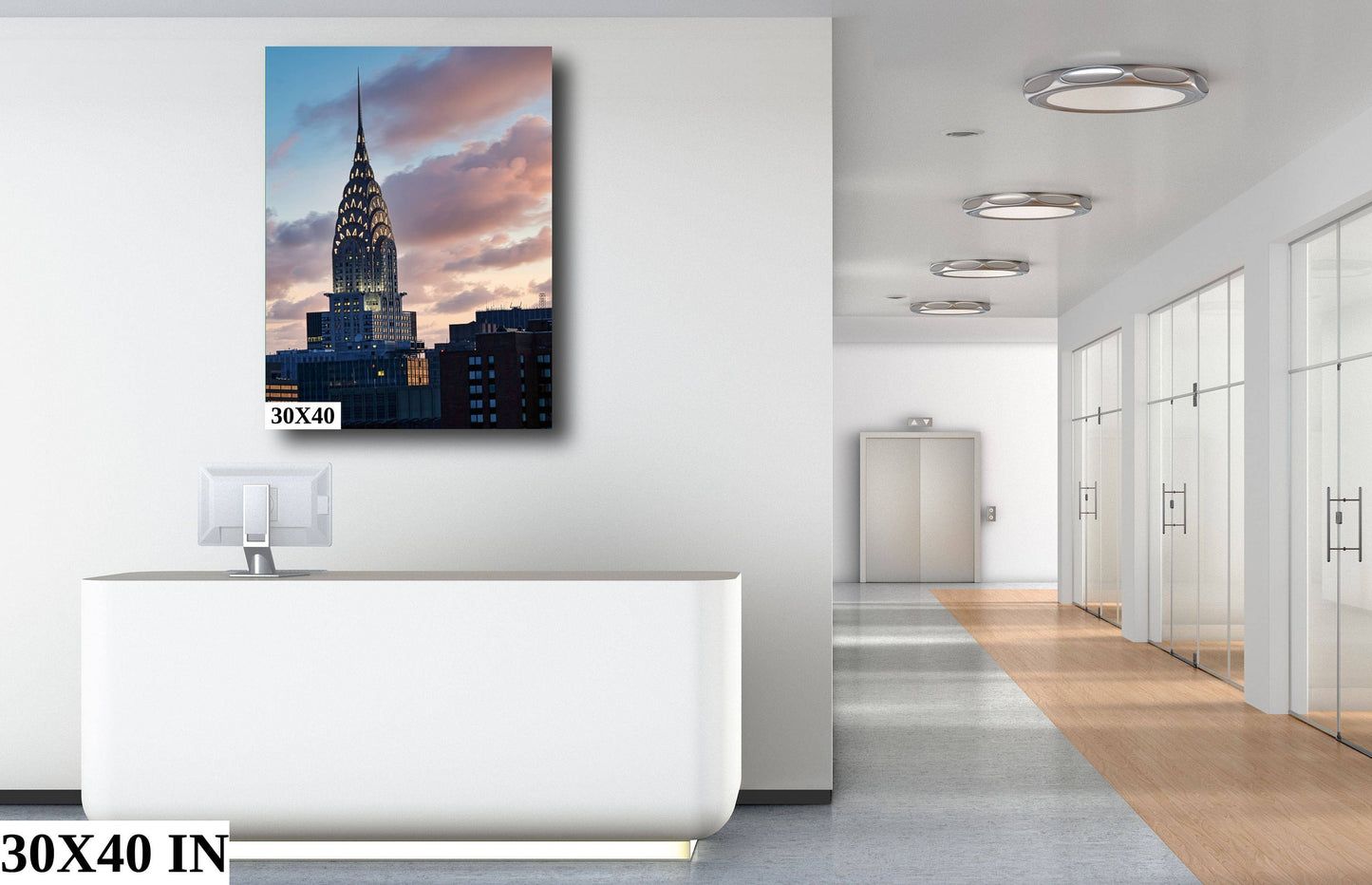 Chrysler Building Manhattan skyline vertical enhanced color cloudy metal print canvas print acrylic print sunset