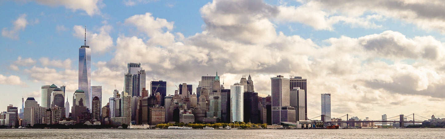 Downtown Manhattan skyline from the water Eastside bridges 1 world trade emprie state building