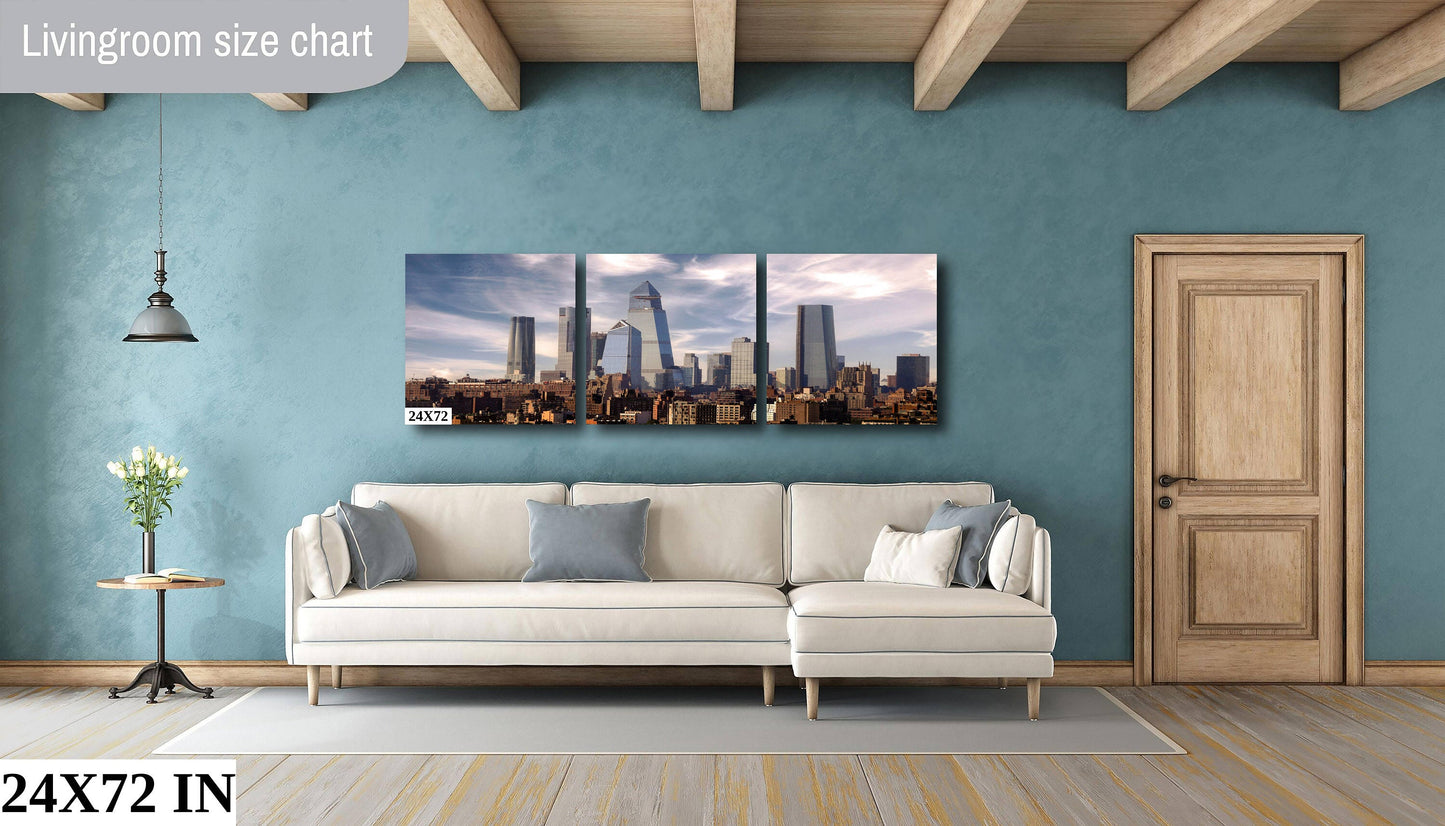 NYC skyline  New Construction west side mid town from Tribeca  metal print canvas print color photography daylight storm  poster