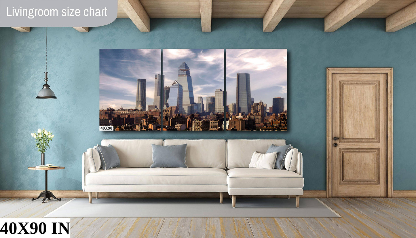 NYC skyline  New Construction west side mid town from Tribeca  metal print canvas print color photography daylight storm  poster