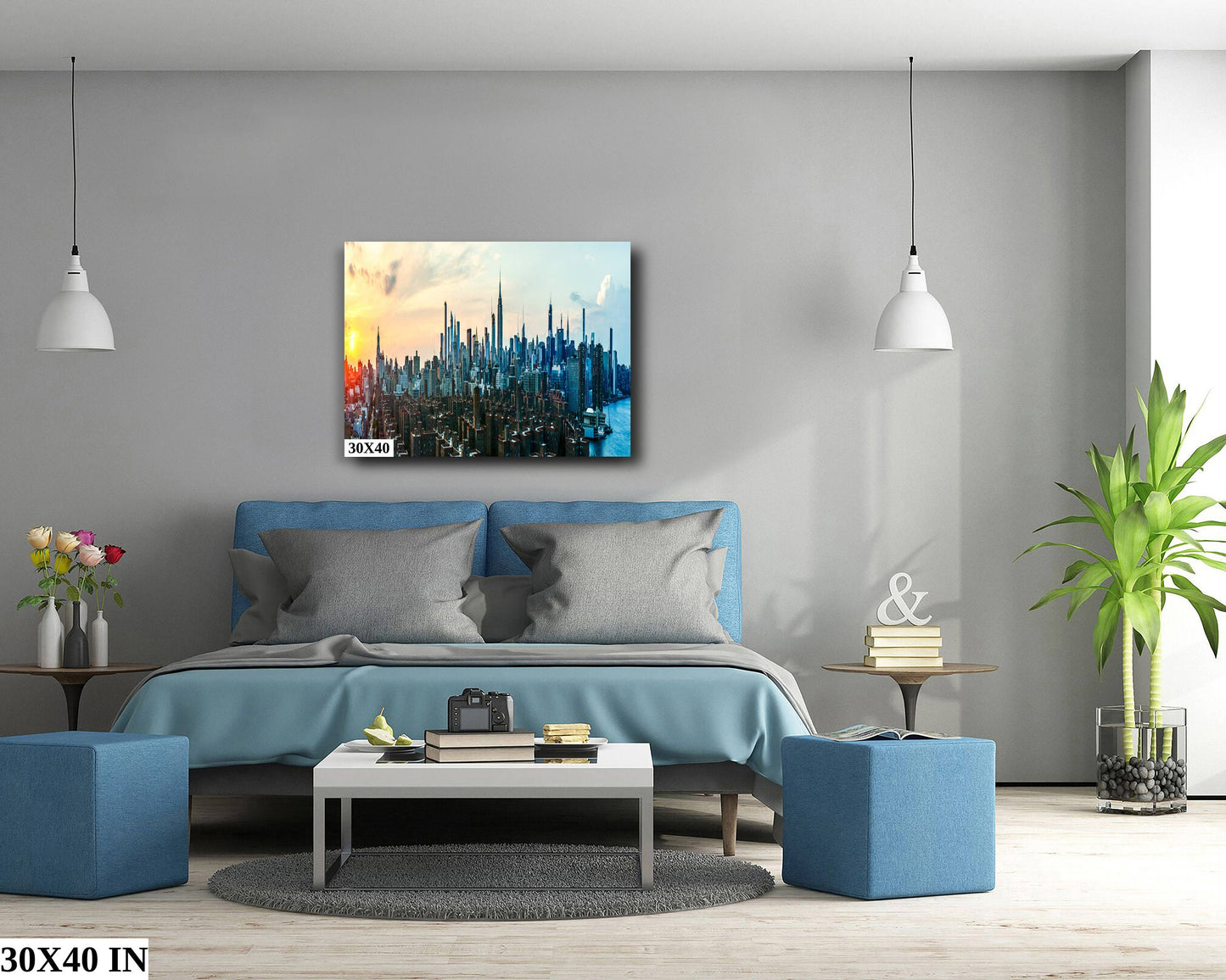 NYC skyline  mid town panoramic at sunset metal print canvas print color photography daylight  poster