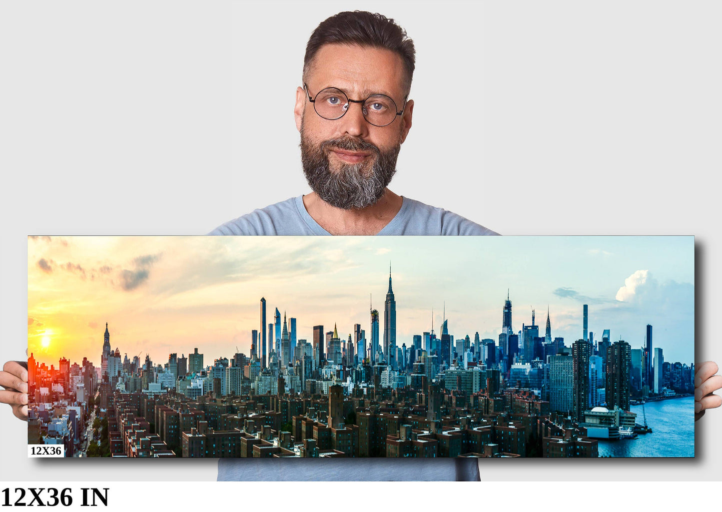 NYC skyline  mid town panoramic at sunset metal print canvas print color photography daylight  poster