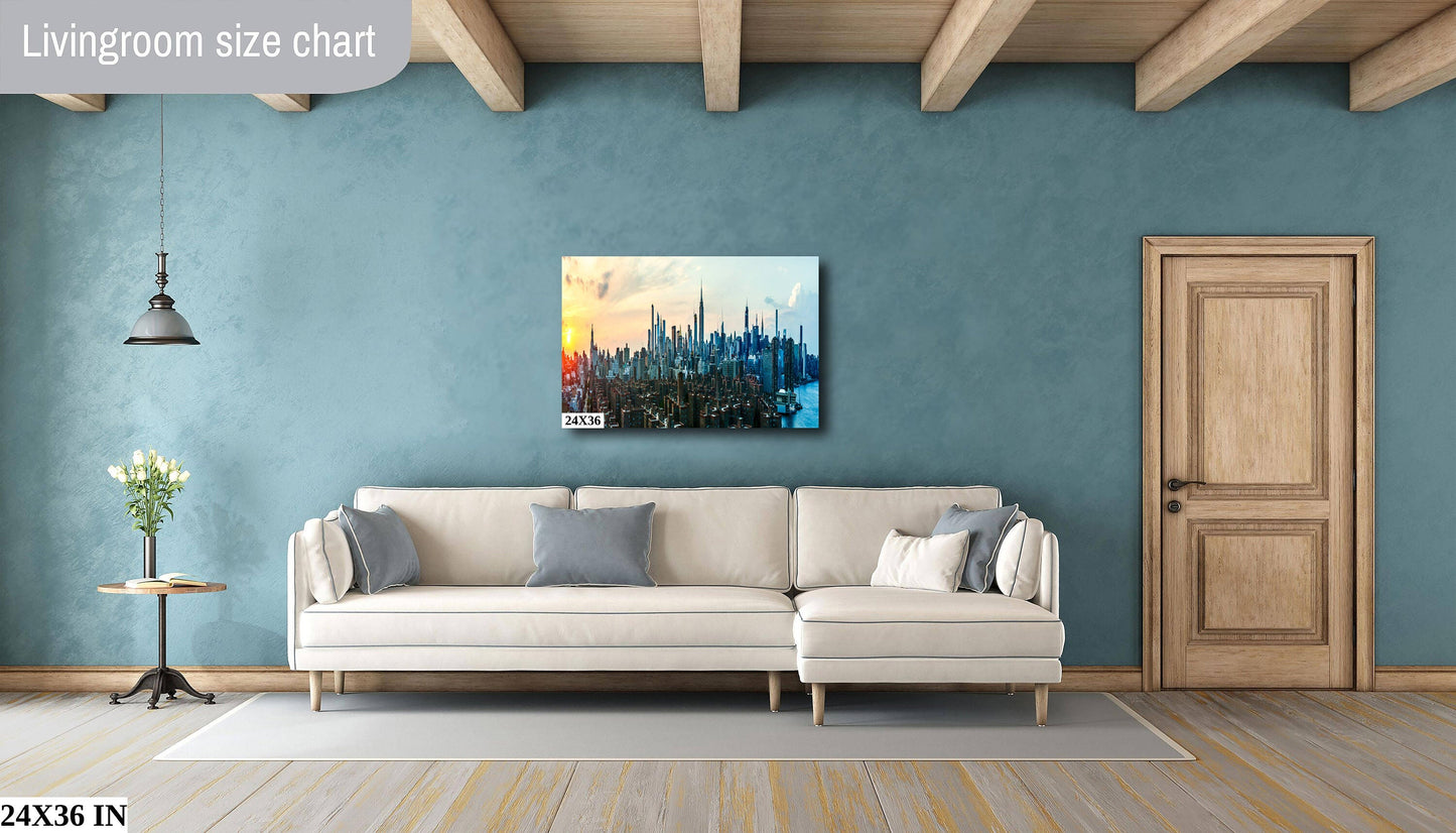 NYC skyline  mid town panoramic at sunset metal print canvas print color photography daylight  poster