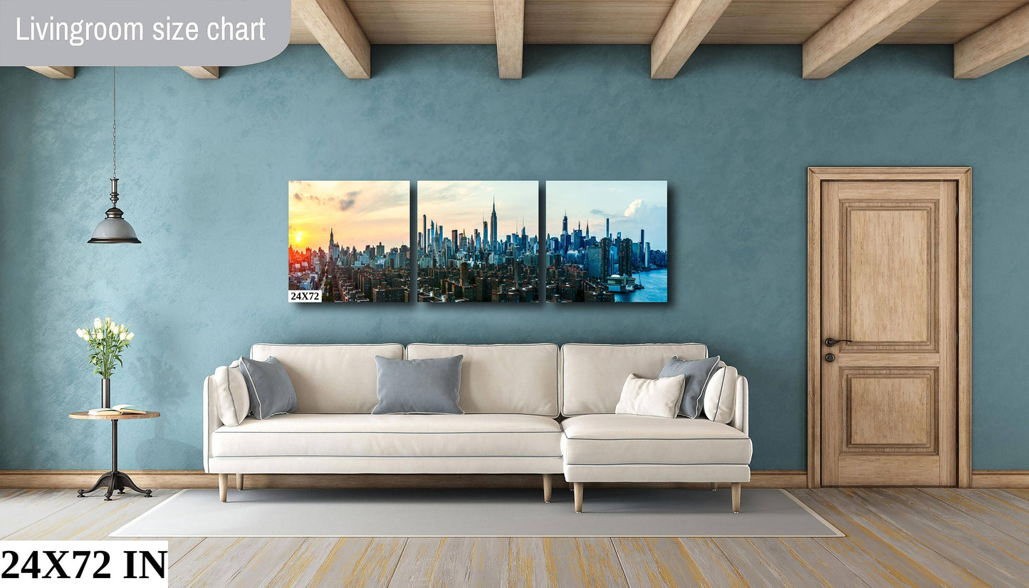 NYC skyline  mid town panoramic at sunset metal print canvas print color photography daylight  poster