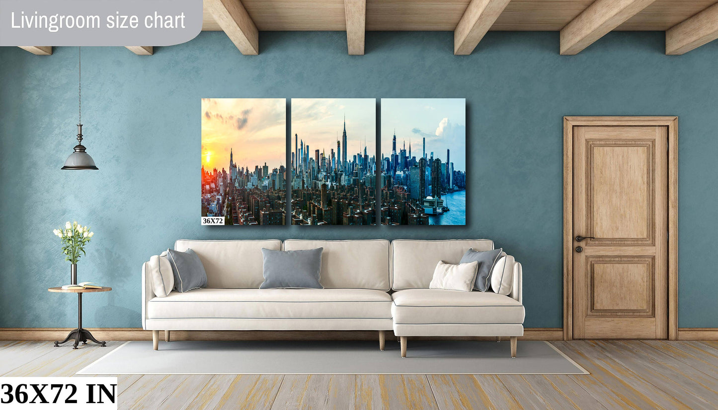 NYC skyline  mid town panoramic at sunset metal print canvas print color photography daylight  poster