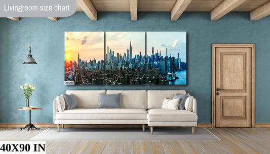 NYC skyline  mid town panoramic at sunset metal print canvas print color photography daylight  poster