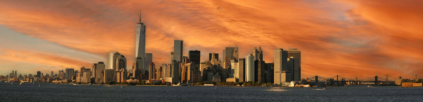 Sunset over Manhattan NYC skyline from by Liberty Island metal print canvas print color photography night  poster