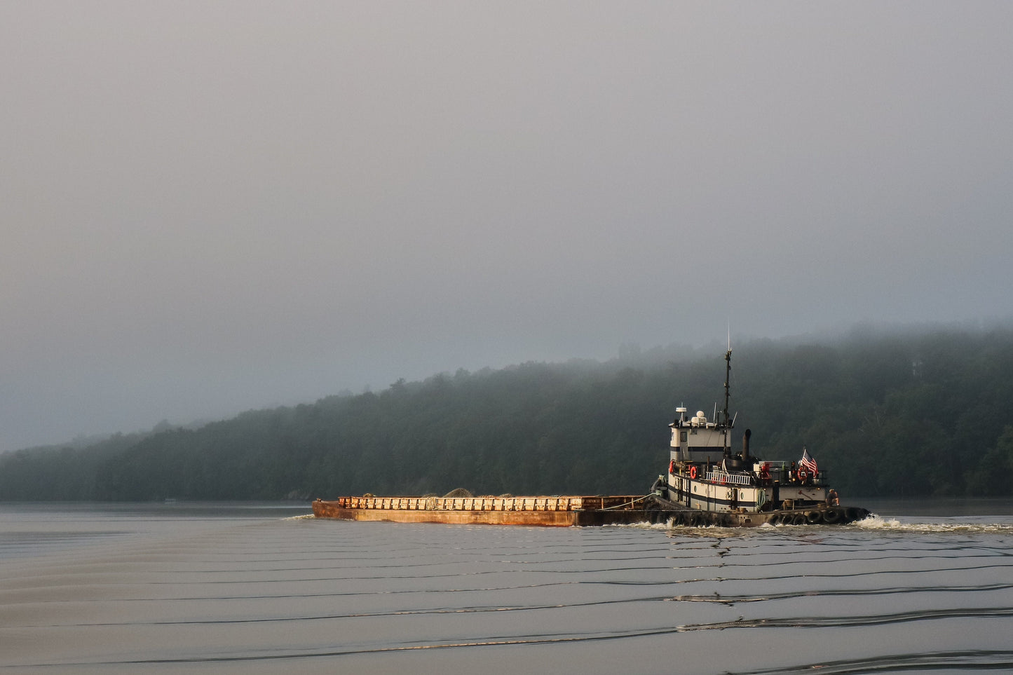 Pushing on thriugh a fogged in Hudson River  hudson valley Hudson Valley Bannermans island