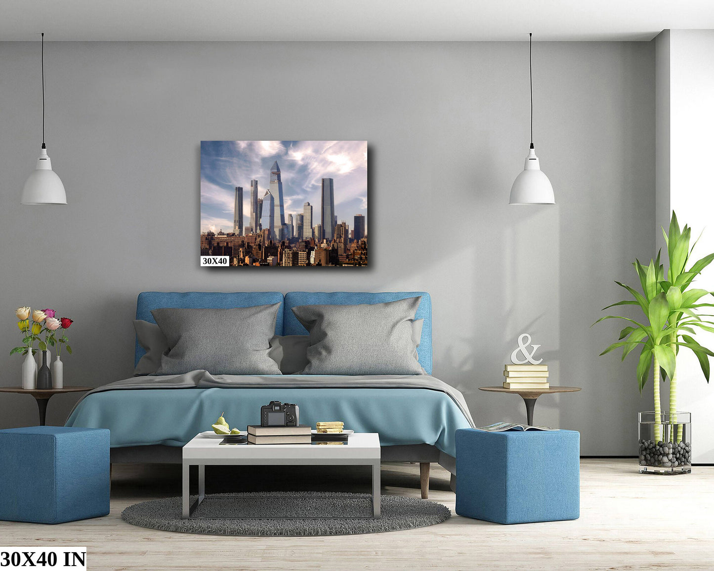 NYC skyline  New Construction west side mid town from Tribeca  metal print canvas print color photography daylight storm  poster