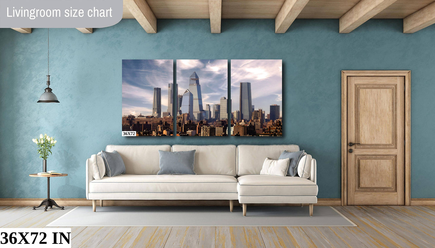 NYC skyline  New Construction west side mid town from Tribeca  metal print canvas print color photography daylight storm  poster