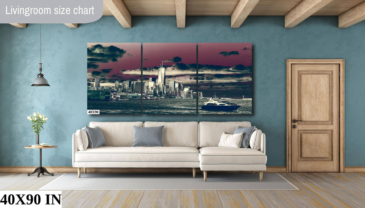 NYC skyline lower manhattan the battery metal print canvas print color photography daylight sunset  river  poster