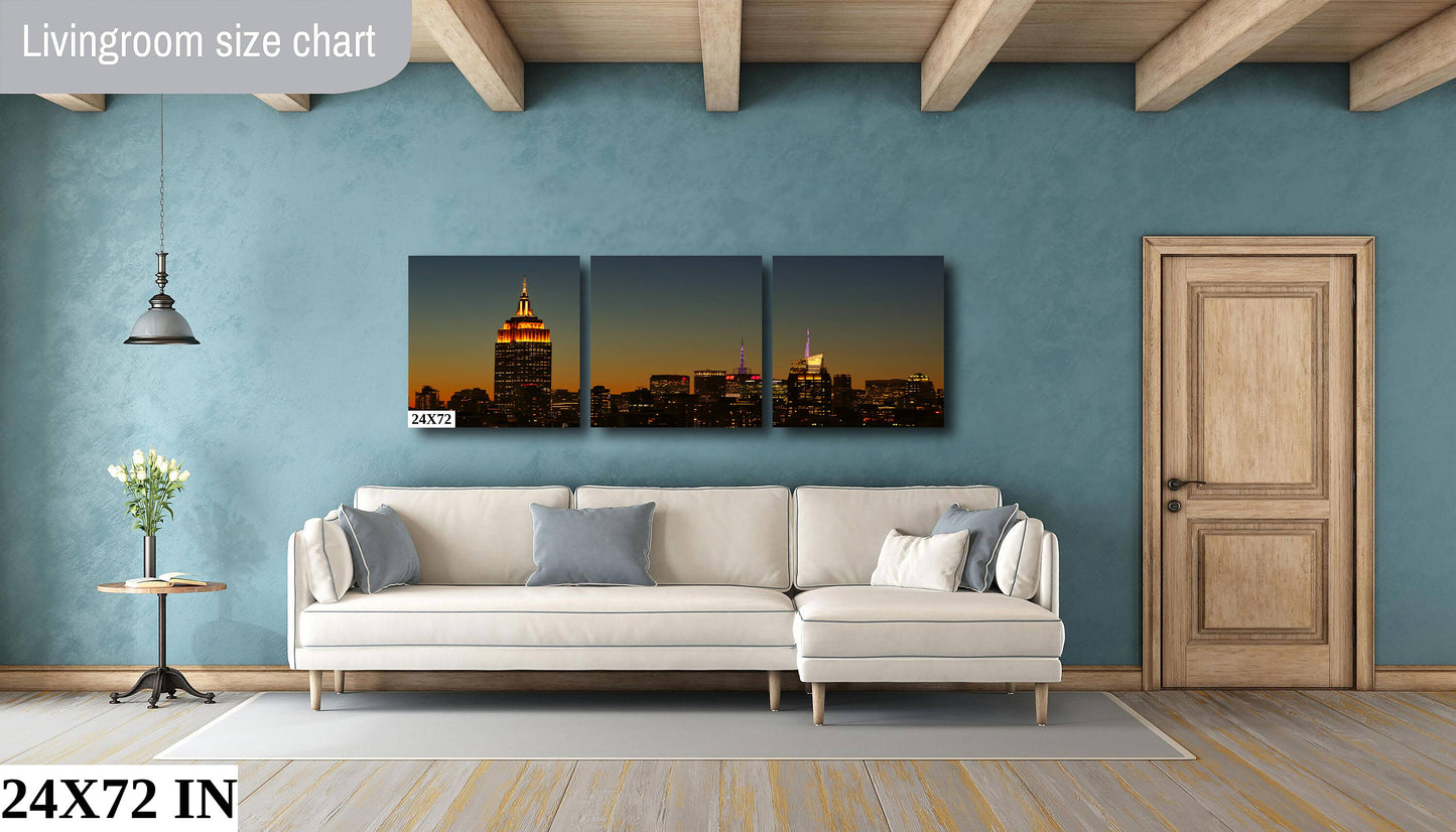 NYC skyline from lower east side at the golden hour  metal print canvas print color photography night  poster