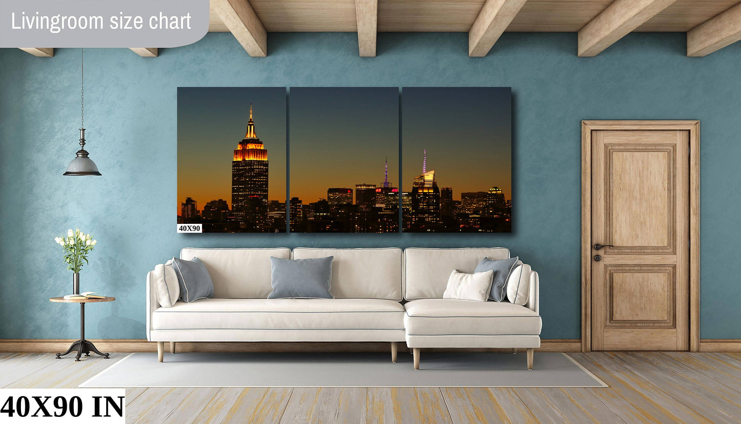 NYC skyline from lower east side at the golden hour  metal print canvas print color photography night  poster