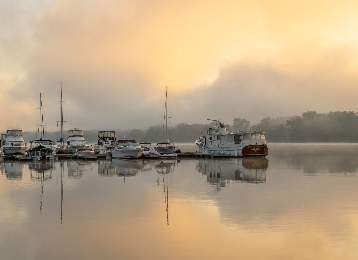 Cloudy sunrise over the marina  Hudson River colors wall art metal acrylic