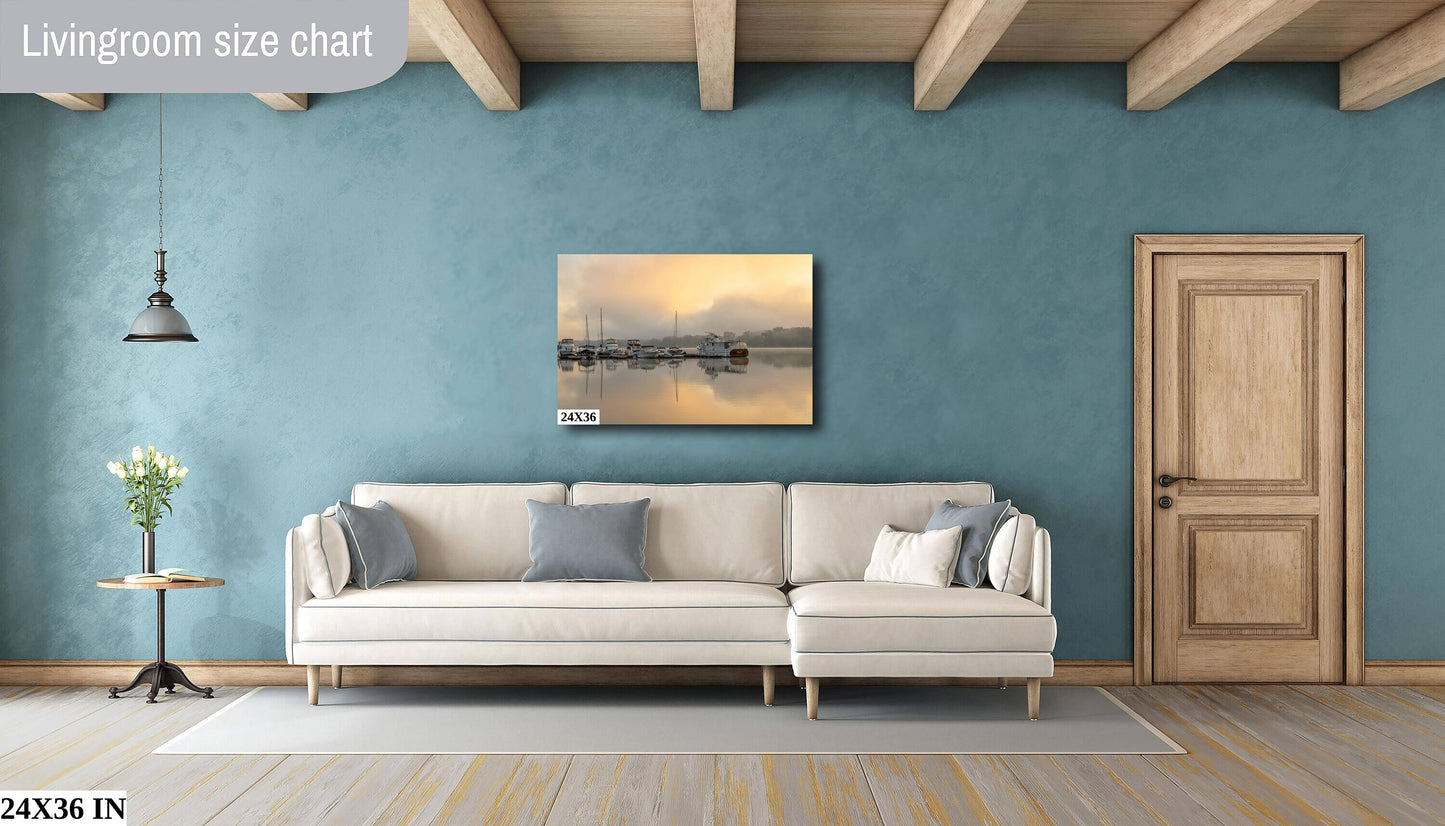 Cloudy sunrise over the marina  Hudson River colors wall art metal acrylic