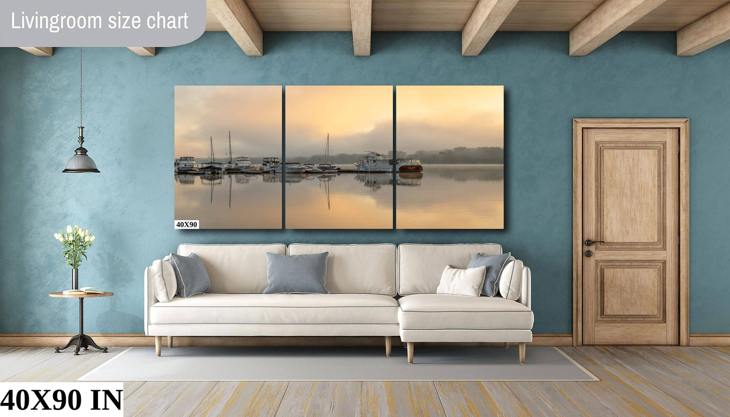 Cloudy sunrise over the marina  Hudson River colors wall art metal acrylic