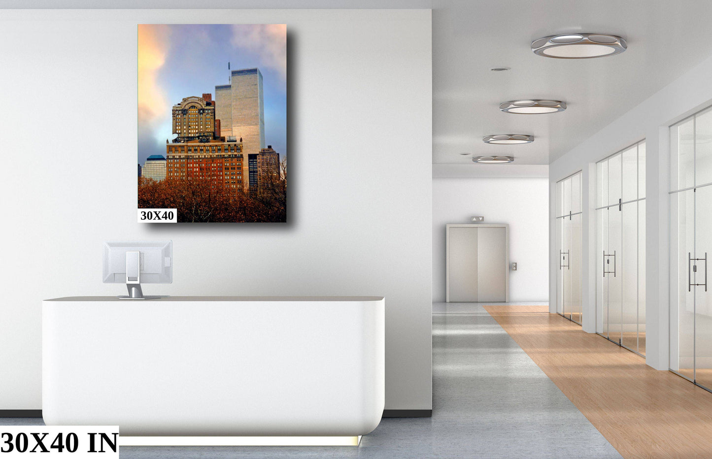 World trade Center Downtown Manhattan skyline  shot vertical enhanced color cloudy metal print canvas print acrylic print