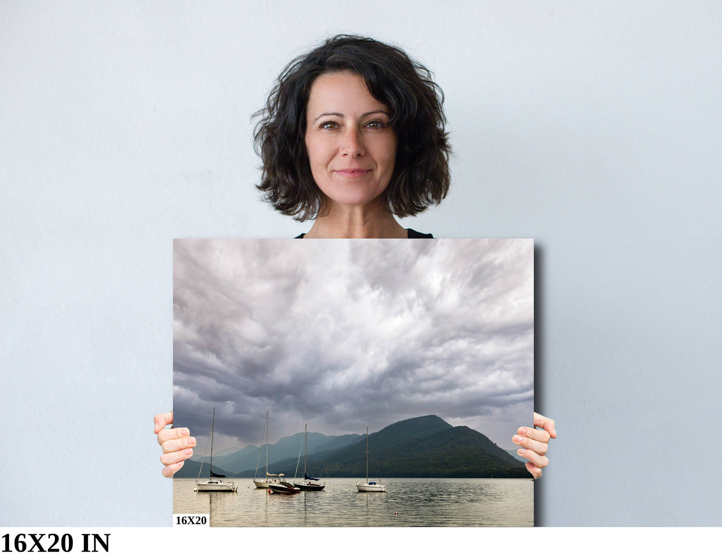 Lake george NY calm before the storm. Wall art canvas print metal print photograph boats water mountains clouds