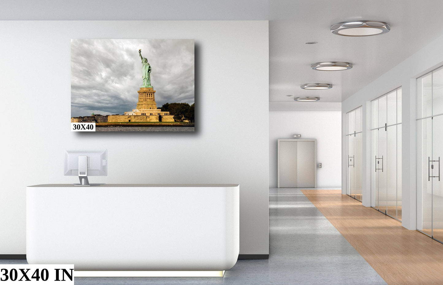 Statue of Liberty guiding light in past storms and the ones coming metal print canvas print color photography daylight sunset  river  poster