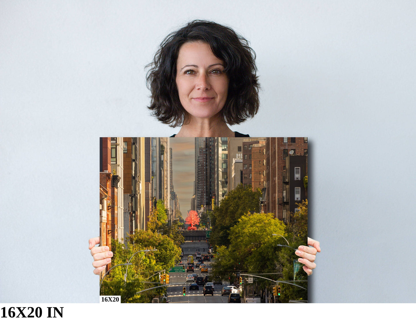 A Red Tree  on 10th Ave. Only in NYC!  walking the highline metal print canvas print color photography night  poster