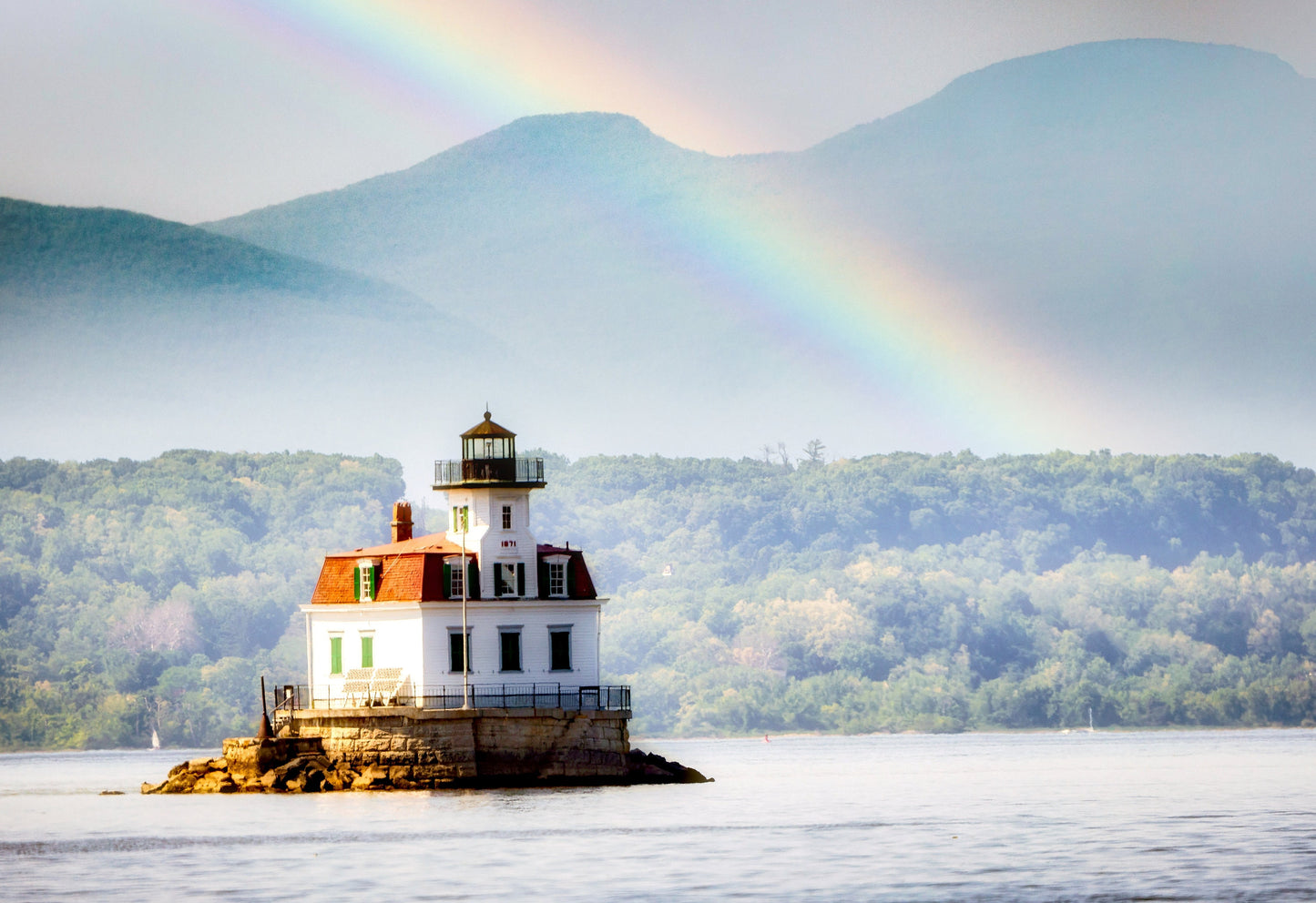 Esopus Light house Hudson River waterfront boats water  sunlight canvas print metal print