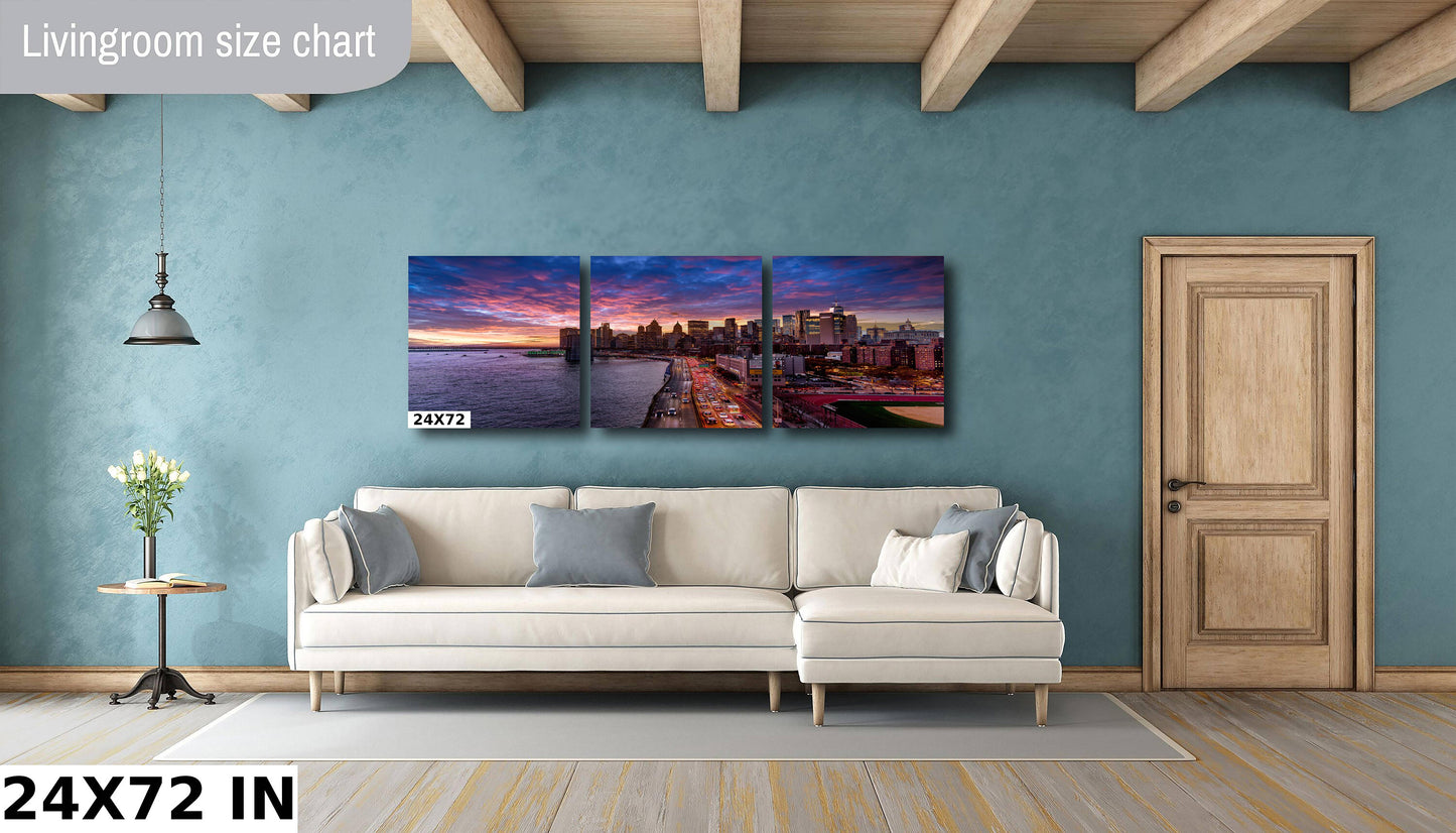 NYC skyline lower Manhattan from the Manhattan Bridge metal print canvas print color photography night sunset  river  poster