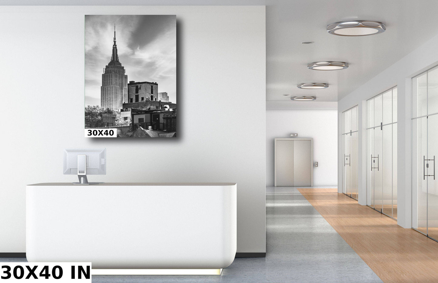 New york's Most famous Icon from at the high line metal print canvas print Black and white photography night poster