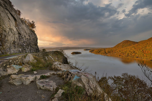 Hudson River from Storm king overlook Hudson Valley fall time Bannermans island West Point