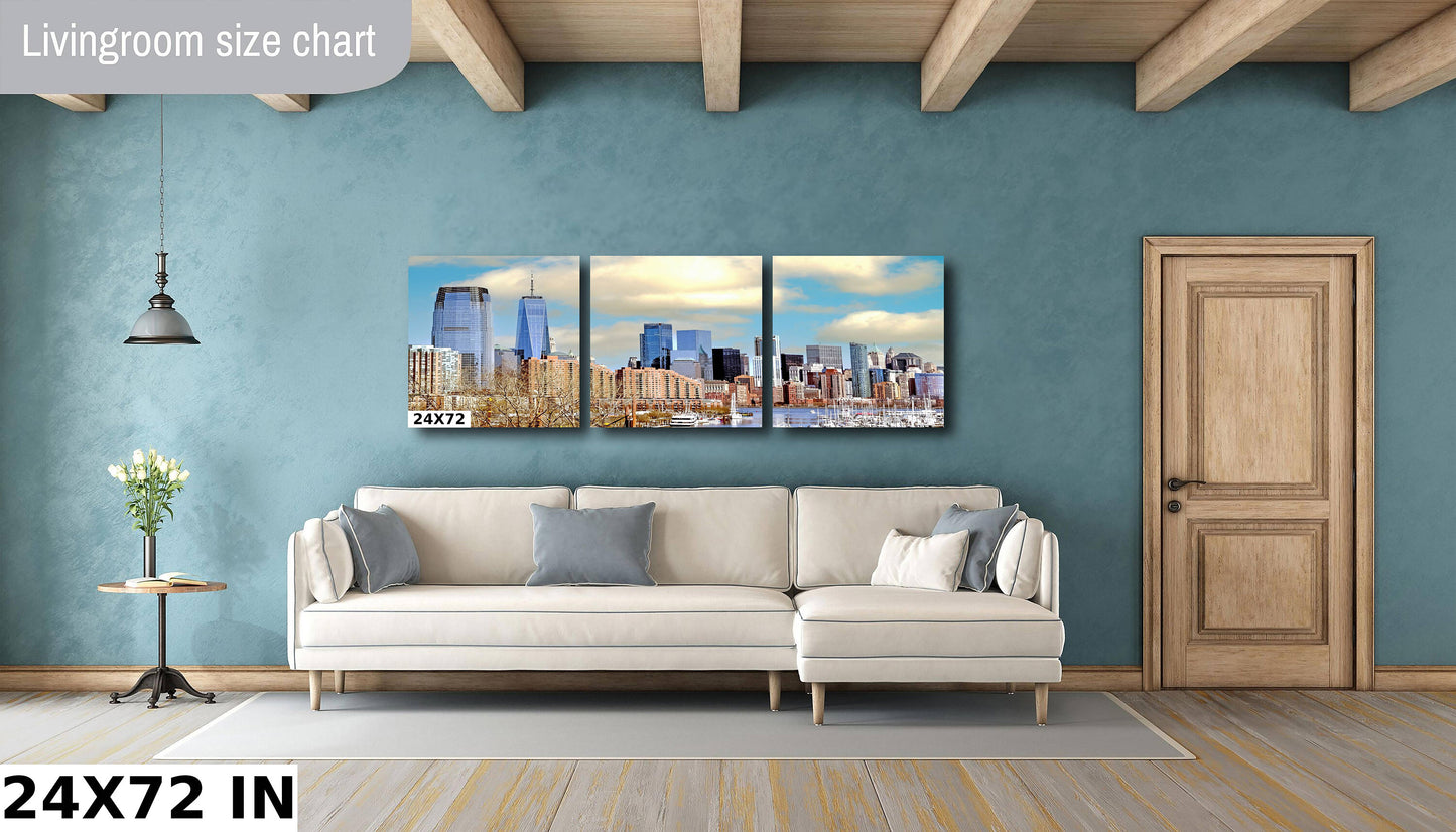 NYC skyline lower Manhattan from Jersey City metal print canvas print color photography  river  poster