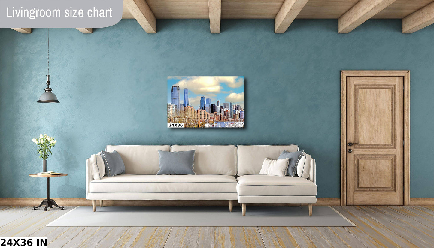 NYC skyline lower Manhattan from Jersey City metal print canvas print color photography  river  poster