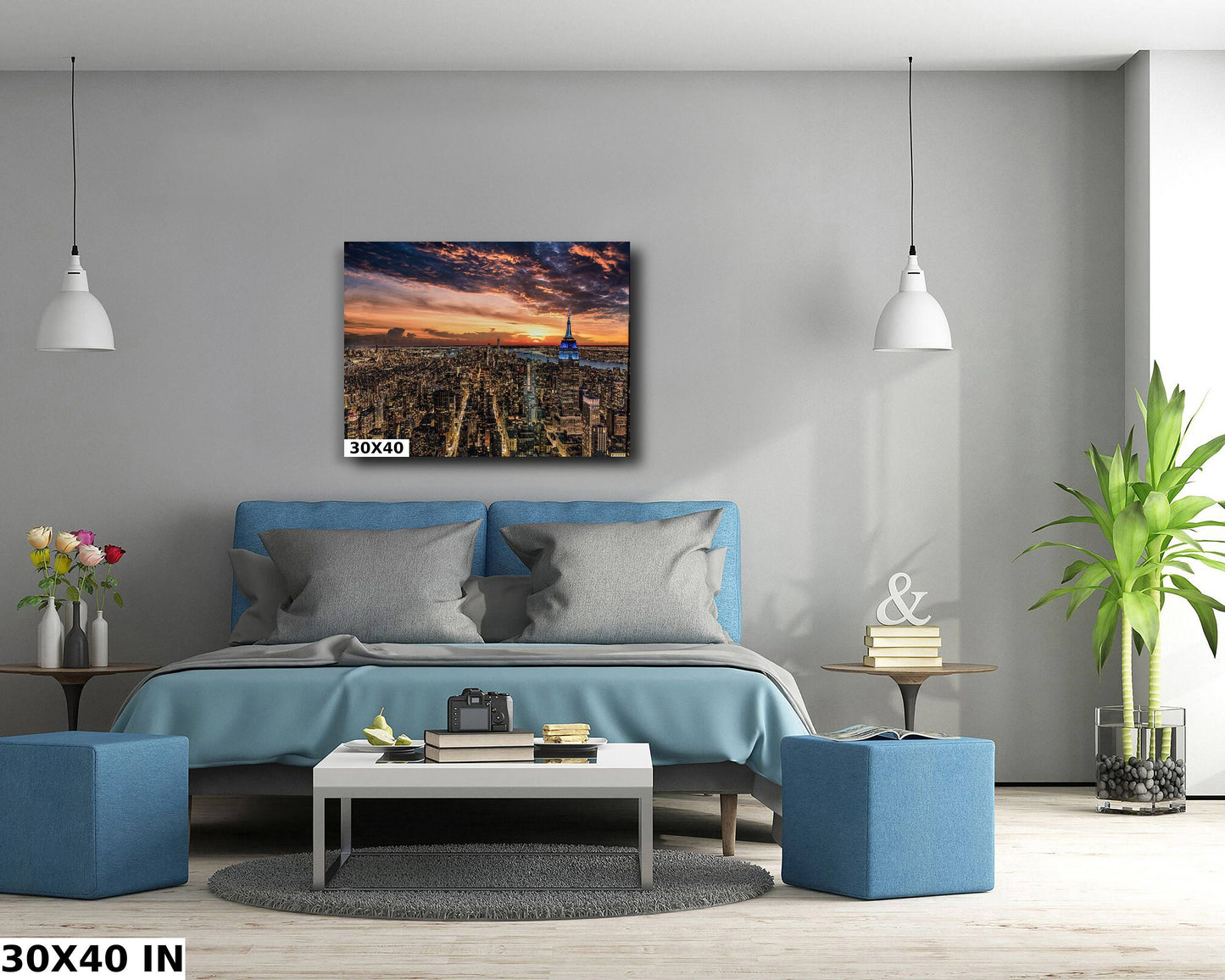 New york City lights at Sunset metal print canvas print color photography night sunset river