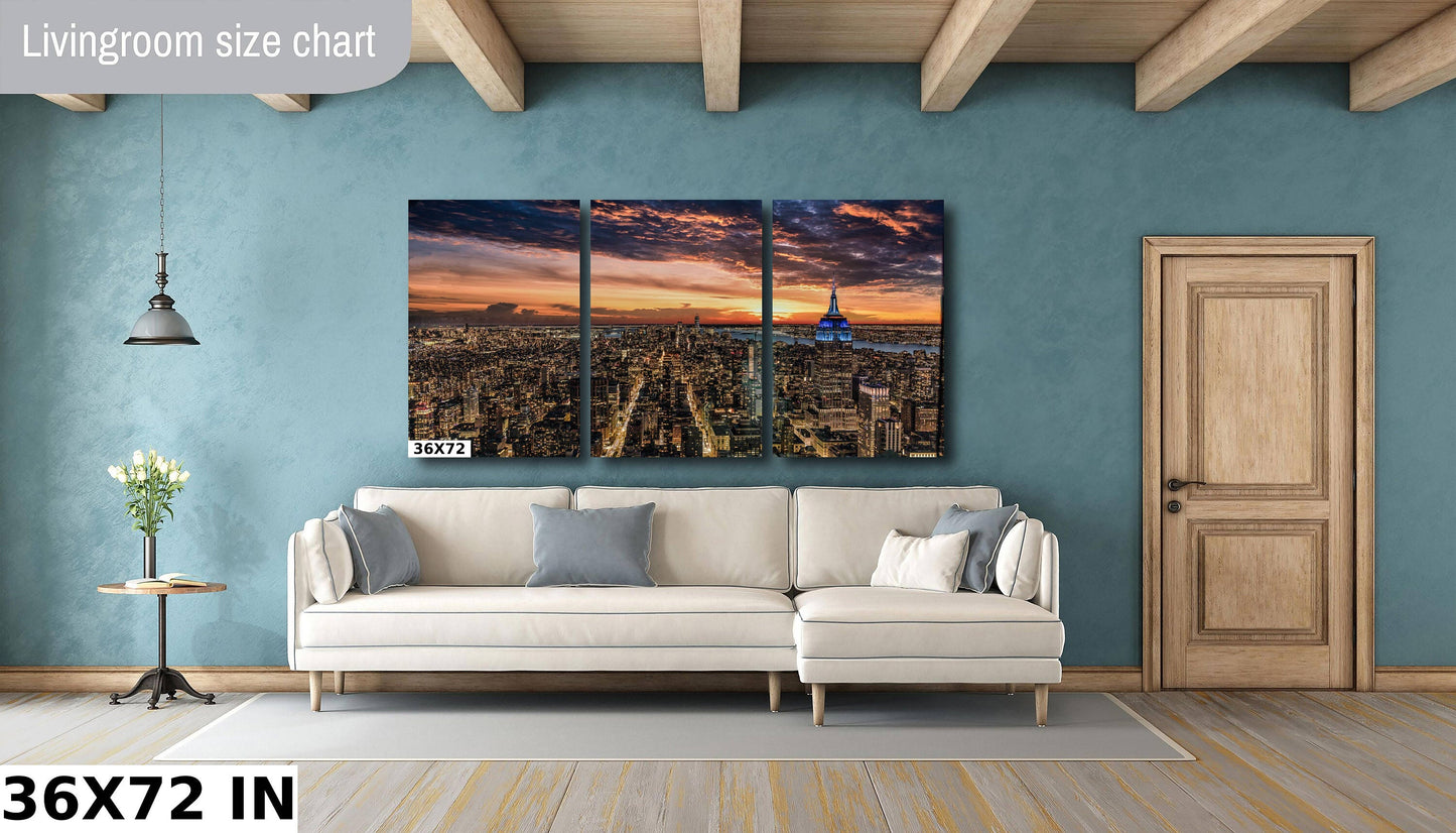 New york City lights at Sunset metal print canvas print color photography night sunset river