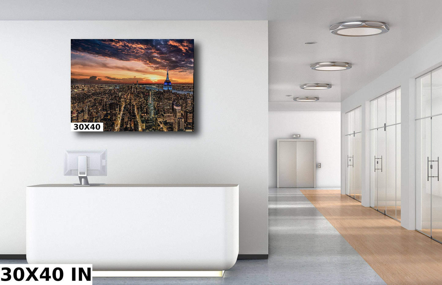 New york City lights at Sunset metal print canvas print color photography night sunset river