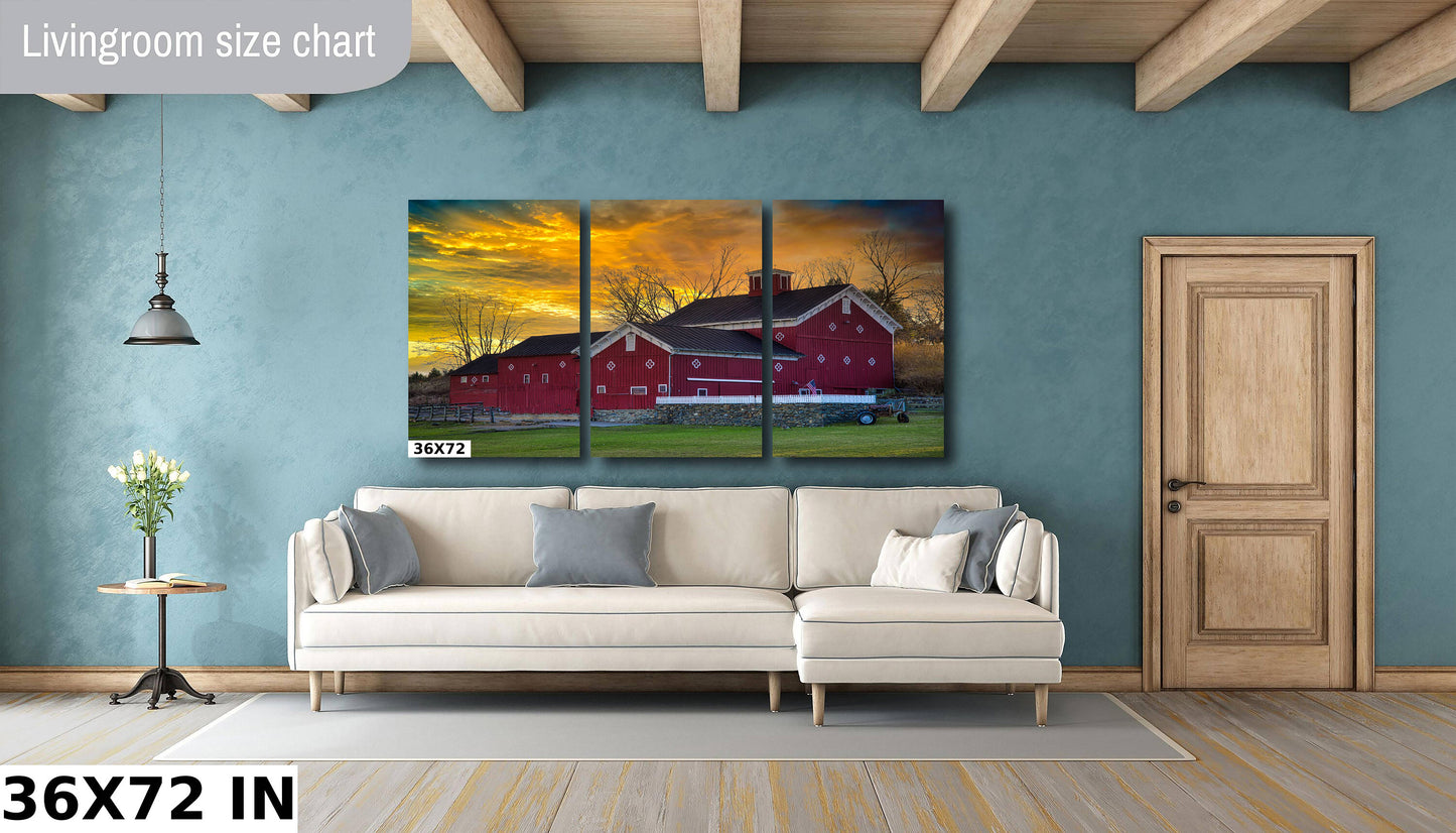 Hudson Valley Iconic barn at sunset canvas,metal, acrylic and photo paper wall art sized to fit