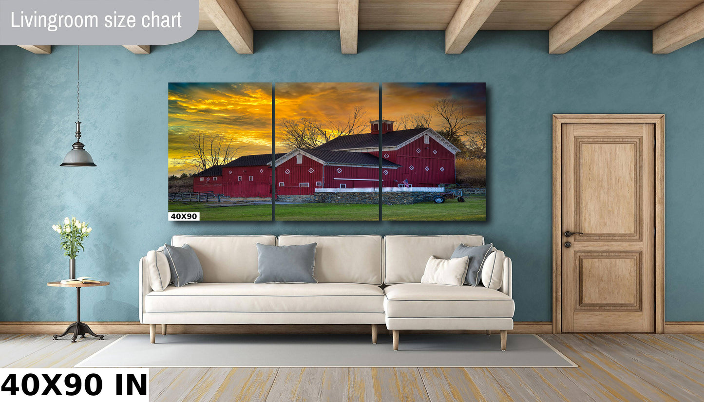 Hudson Valley Iconic barn at sunset canvas,metal, acrylic and photo paper wall art sized to fit