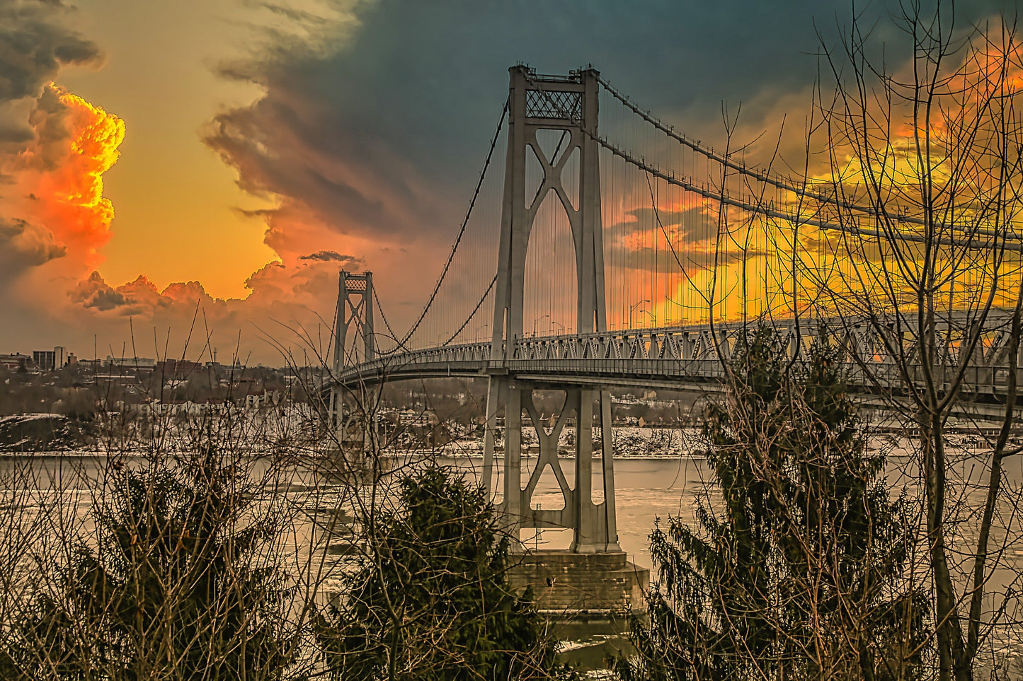 The iconic Hudson Valley Mid Hudson Bridge at dawn canvas,metal, acrylic and photo paper wall art sized to fit