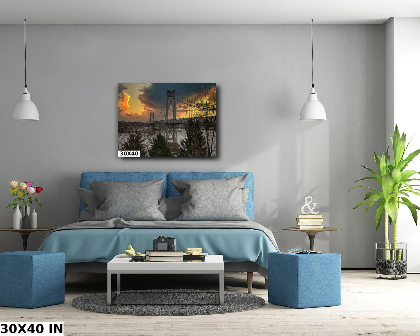 The iconic Hudson Valley Mid Hudson Bridge at dawn canvas,metal, acrylic and photo paper wall art sized to fit