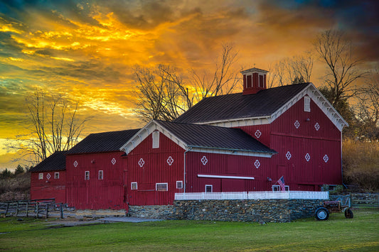 Hudson Valley Iconic barn at sunset canvas,metal, acrylic and photo paper wall art sized to fit