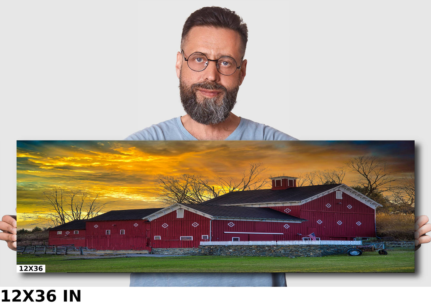 Hudson Valley Iconic barn at sunset canvas,metal, acrylic and photo paper wall art sized to fit