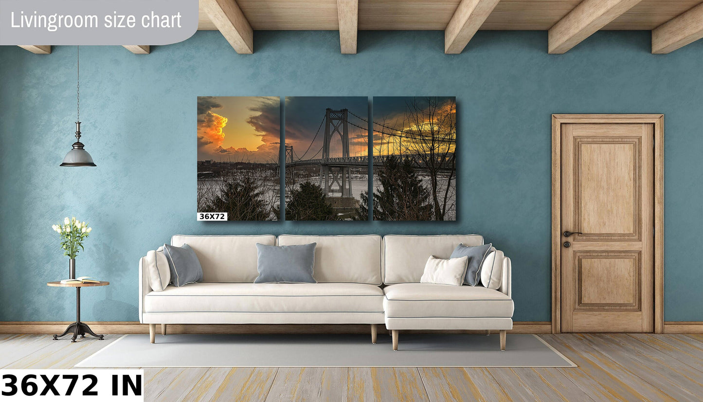 The iconic Hudson Valley Mid Hudson Bridge at dawn canvas,metal, acrylic and photo paper wall art sized to fit