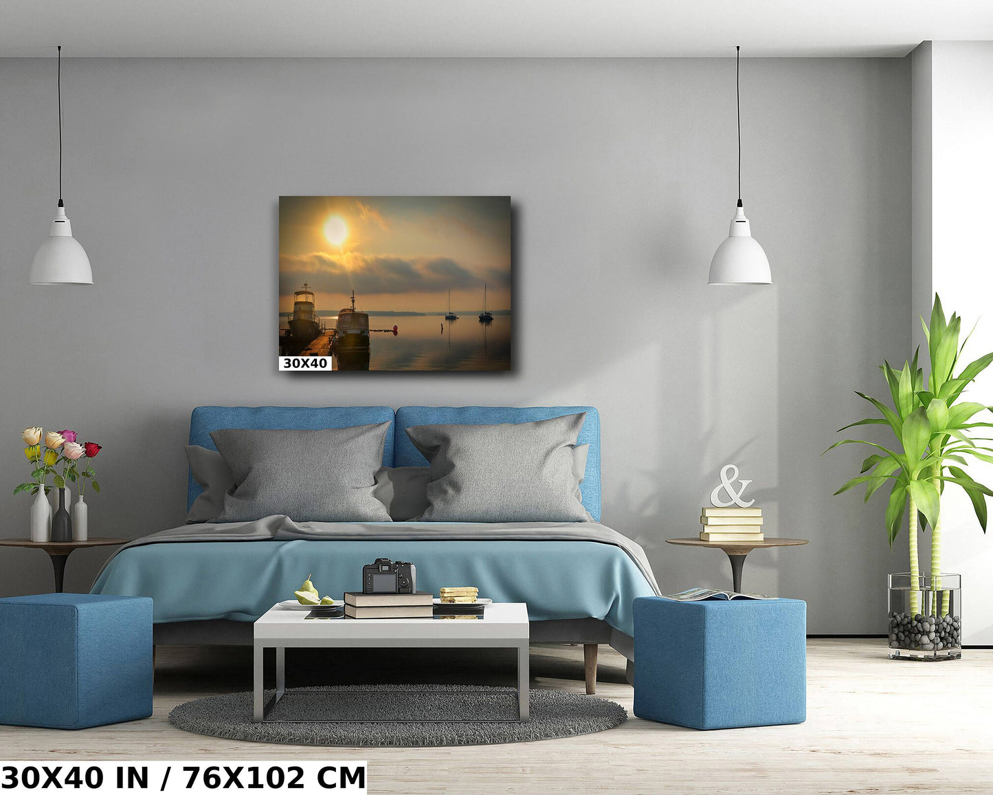 Spectacular foggy sunrise over the marina Hudson River colors wall art metal acrylic