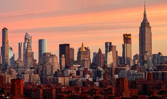 Mid town at sunrise from lower east side metal print canvas print color photography night poster