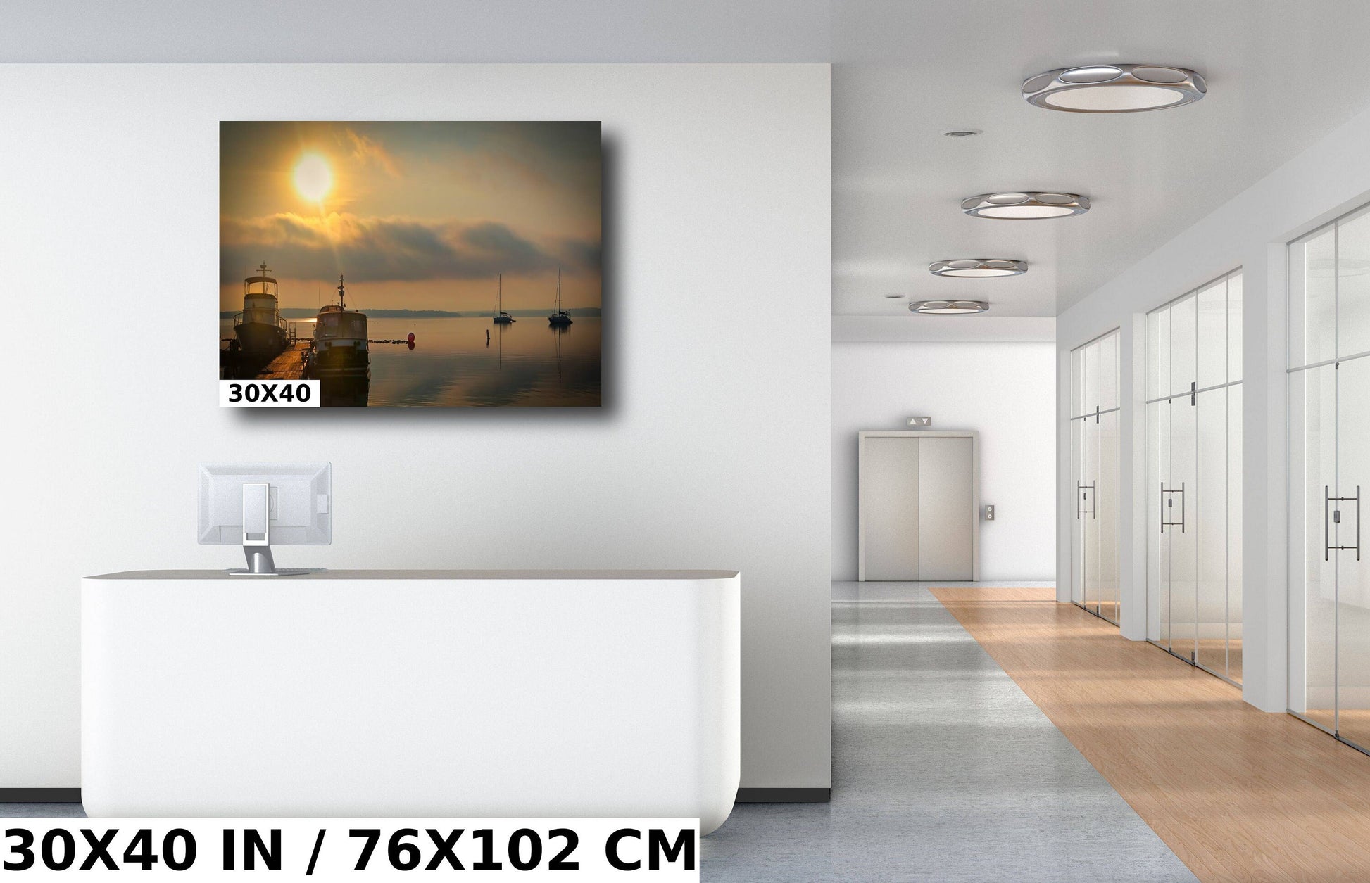 Spectacular foggy sunrise over the marina Hudson River colors wall art metal acrylic