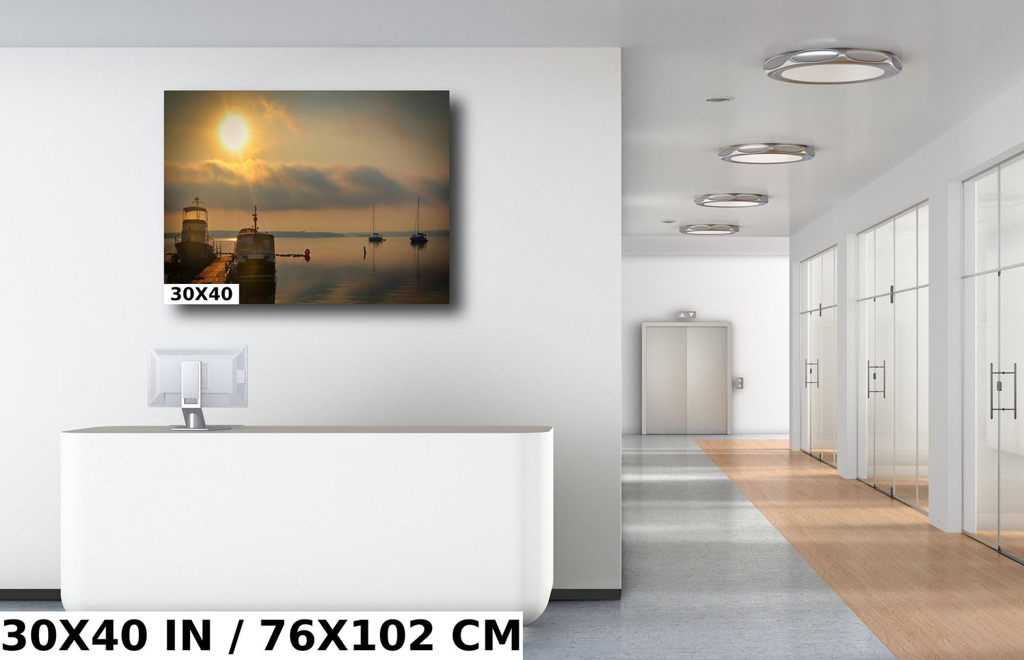 Spectacular foggy sunrise over the marina  Hudson River colors wall art metal acrylic